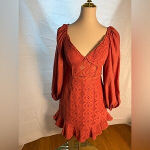 Angel Biba Orange Fit and Flare Dress with Sweetheart Neckline